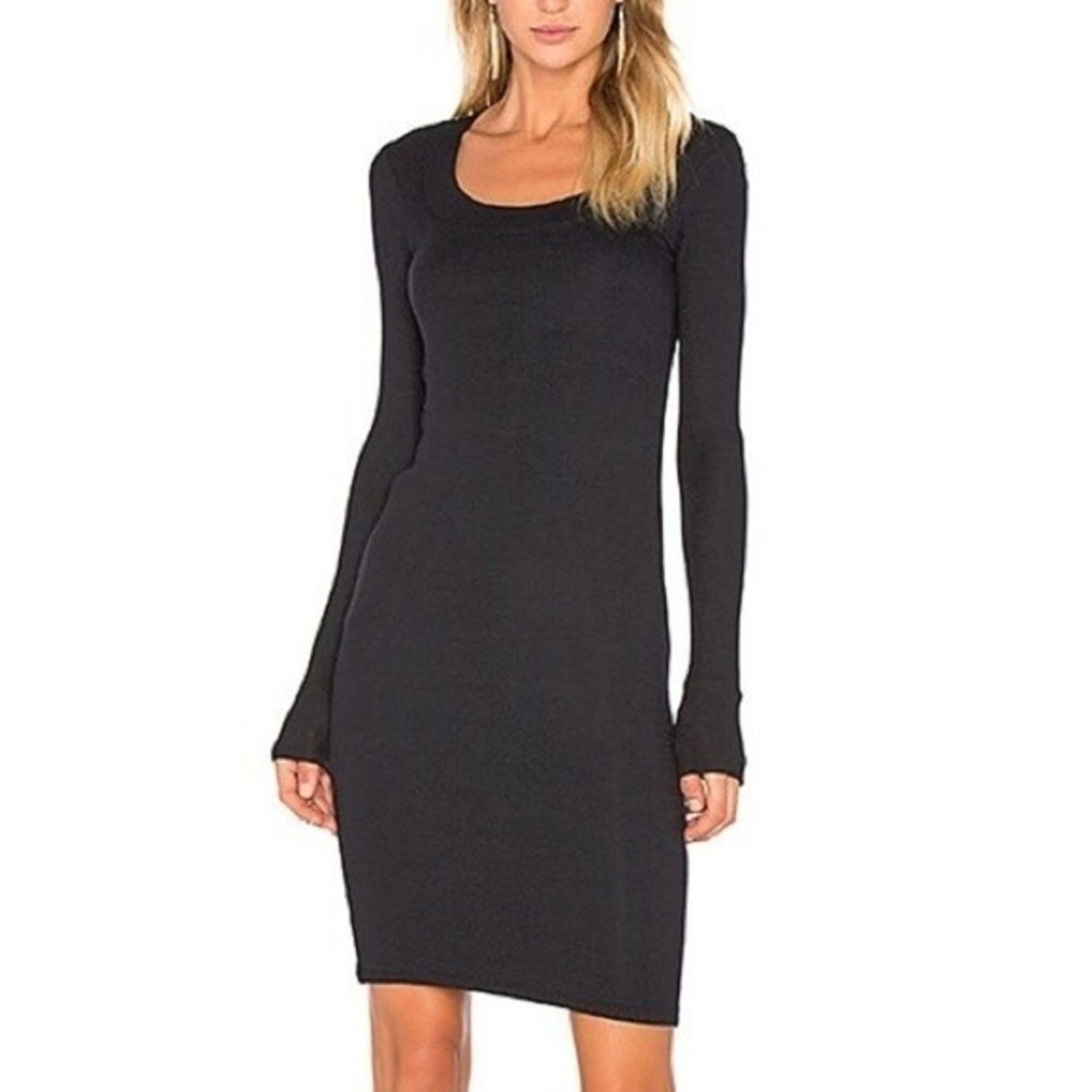 ATM Long Sleeve Knit Dress Womens Size XS Black Scoop Neck Bodycon Minimalist